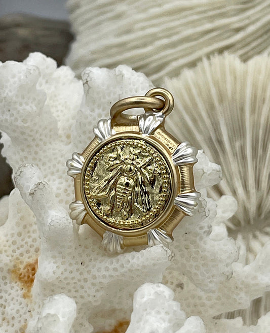 Two-Tone Bee Coin Pendant