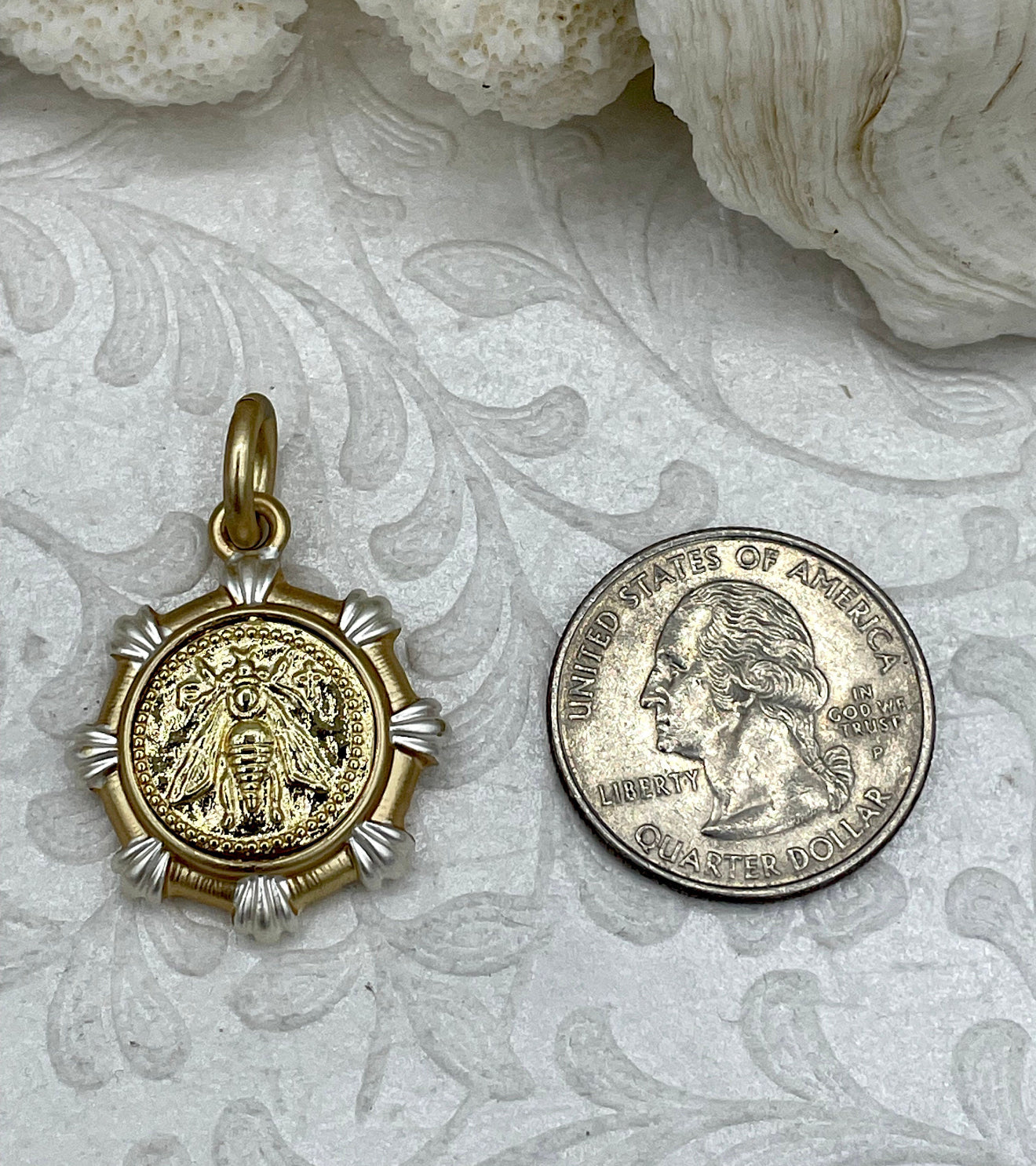 Two-Tone Bee Coin Pendant
